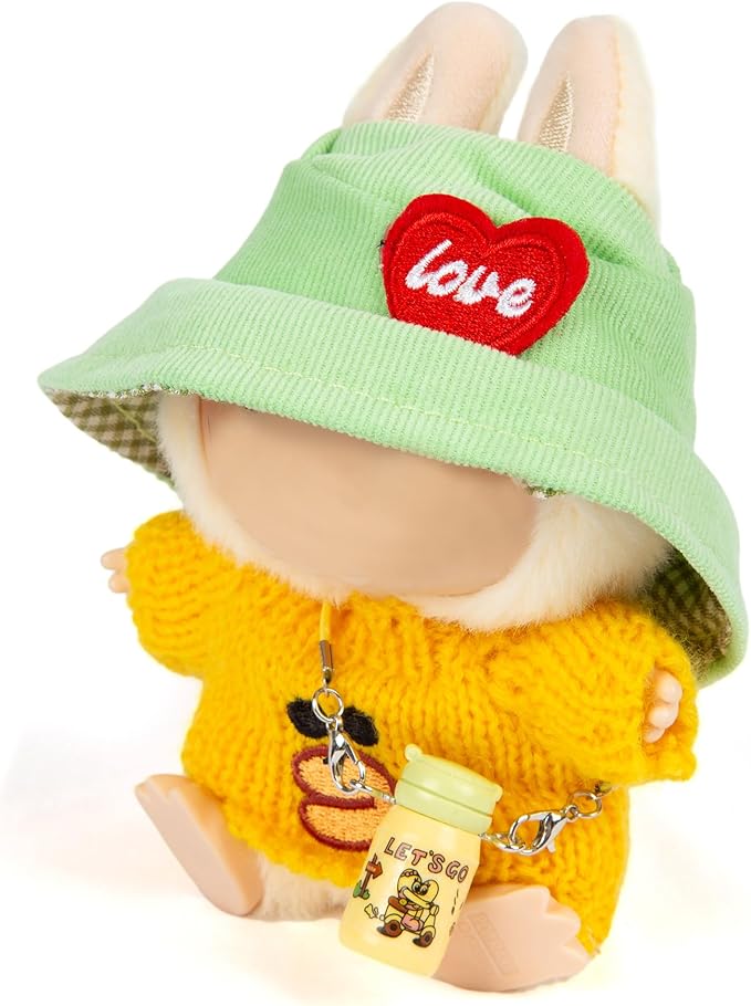 3-Piece Doll Clothes Designer – Kawaii Knit Sweater Set for 17cm Doll, Cute Doll Outfit with Accessories for Dress-Up or Display - Yellow (No Doll)