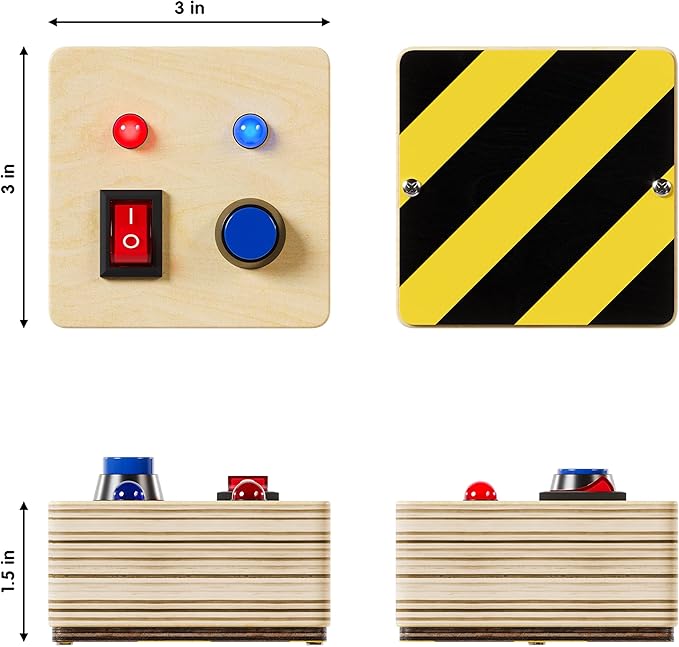 Crown Display Montessori Busy Board Fidget Mini Cube for Toddlers {Improved 2023 Version} Wooden Sensory Activity Toys LED Light Up Buttons Wires Baby Gifts Educational Learning Toy
