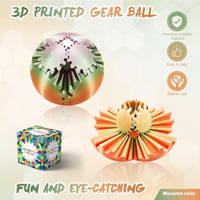 Gear Ball-3D Printed Gear Sphere,3D Printed Spin Ball Cube Fidget Toy,The Steampunk Whirling Wonder Fidget Ball Toy (Macaron)