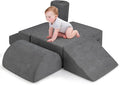 Costzon Toddler Climbing Toys Indoor, 6 Pieces Foam Climbing Blocks for Baby Inside with Skin-Friendly Chenille Fabric, 30D High-Density Foam & Carrying Handles, Soft Play Climbing for Toddlers (Gray)