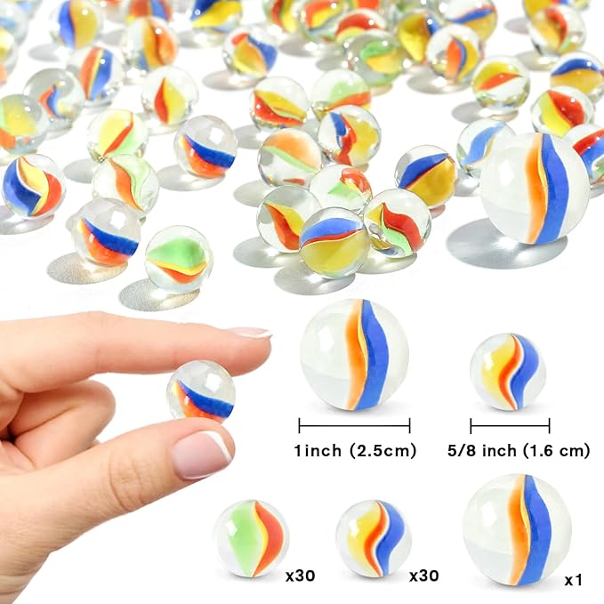 POPLAY 61PCS Marbles Games for Kids, with Gift Box for Marbles Run Games, Classroom Crafts Supplies Kit