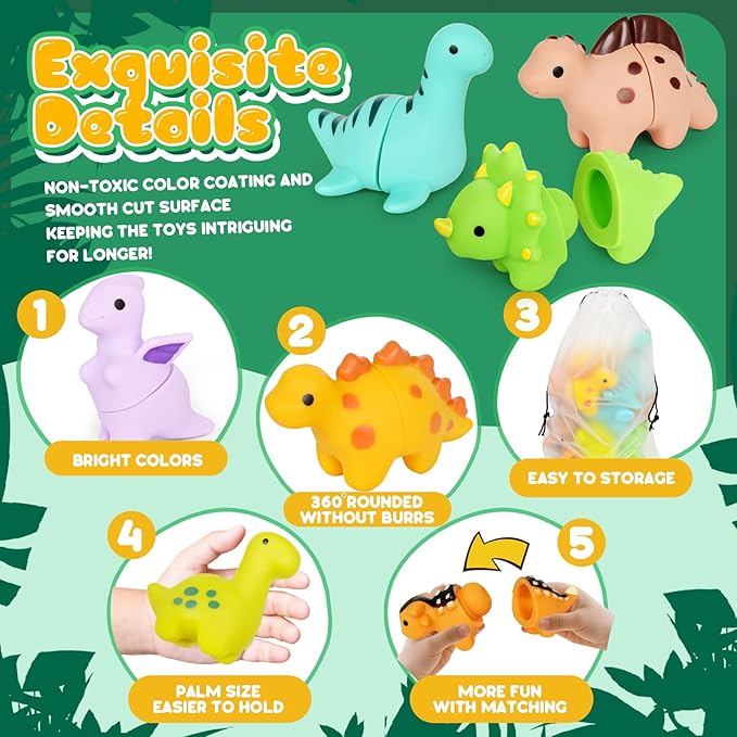 Dinosaur Toys,Montessori Preschool Learning Activities Fine Motor Toys for Kids,10 pcs Little People Dinosaur Matching Games for 2-3 Year Old Boys Girls