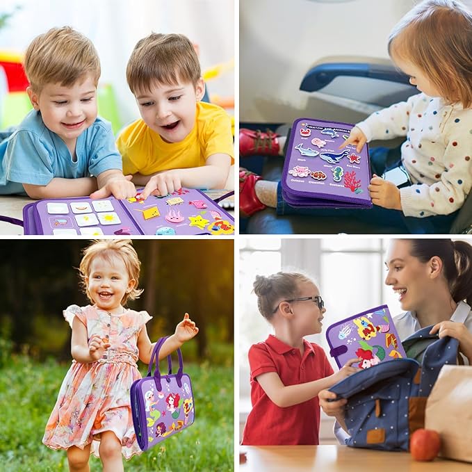 Montessori Busy Board - Busy Book for Toddler 3 4 Educational Toys for Boys Girls, Sensory Activity Board, Fine Motor Skills Learning Gift (Pupple-B)