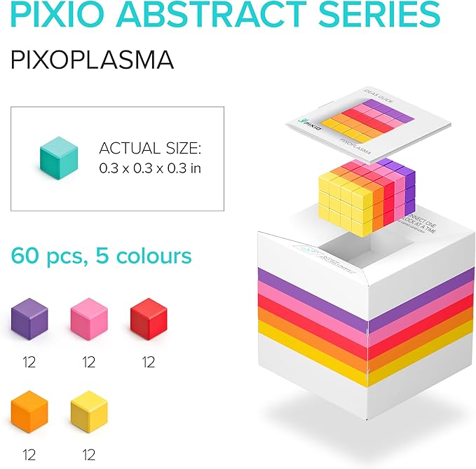 PIXIO PIXOPLASMA - Tiny Magnetic Blocks Building Toy in The Pixel Art Style with Free App - 5/16" Plastic Cubes with 6 Magnets Inside - Open Ended Toy - Creativity Toy for Ages 6+ - 60pcs
