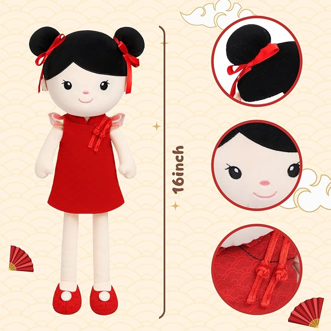 Soft Baby Doll Toys (16'') Baby Rag Doll for Girls Birthday Cuddly Plush Toys for Toddler Kids (Cheongsam Girl)