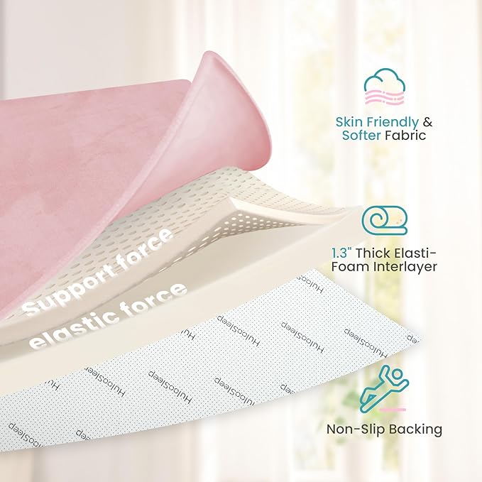 Baby Play Mat for Floor,1.3" Thick Elasti-Foam 50"×74" Playpen Mat for Tummy Time,Water Repellent Soft Coral Velvet for Toddler,Infant,Kids,Non-Slip Backing Safe for Crawling(Pink)