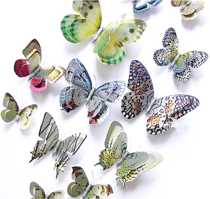 Mixed of 12PCS 3D Pink Butterfly Wall Stickers Decor Art Decorations¡­ (Silver)