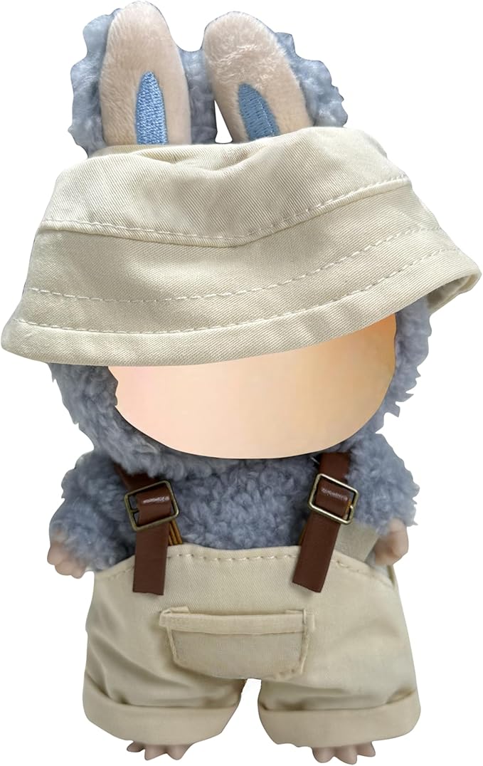 17cm Doll Clothes Set(No Doll), Hat & Overalls Set for 17cm Labubu Suit, Cute Cloth for Dress up Unique Style Dolls Outfit Stylish Clothes for Labubu (Khaki)