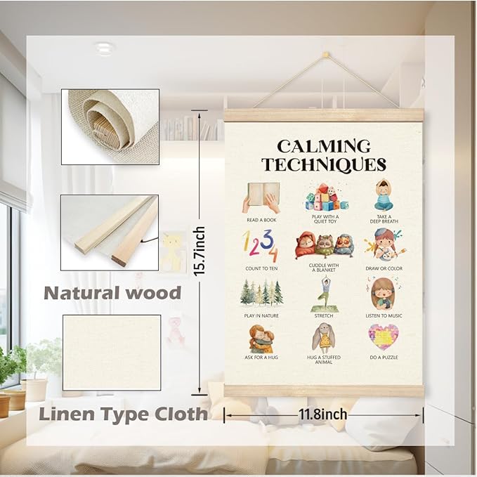 Geondos Calming Techniques Canvas Wall Art, Mental Health Posters, Special Education Banner, Office School Decor, Decoration for Calming Corner Classroom, Emotions Learning Chart for Kids