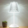 Cordless Touch Table Lamp, LED Rechargeable Small Dask Lamp, 3 Colors Dimmable Battery Operated Crysta Lamp for Bedroom Restaurant Kitchen Home Decor, White