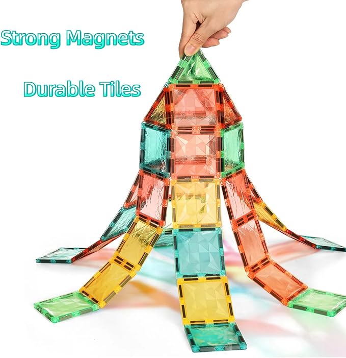 Magnetic Tiles 100-Piece Set for Kids, Magnetic Building Blocks STEM Toys for Age 3+ Boys and Girls, Educational Magnet Construction Tiles for Creativity & Learning