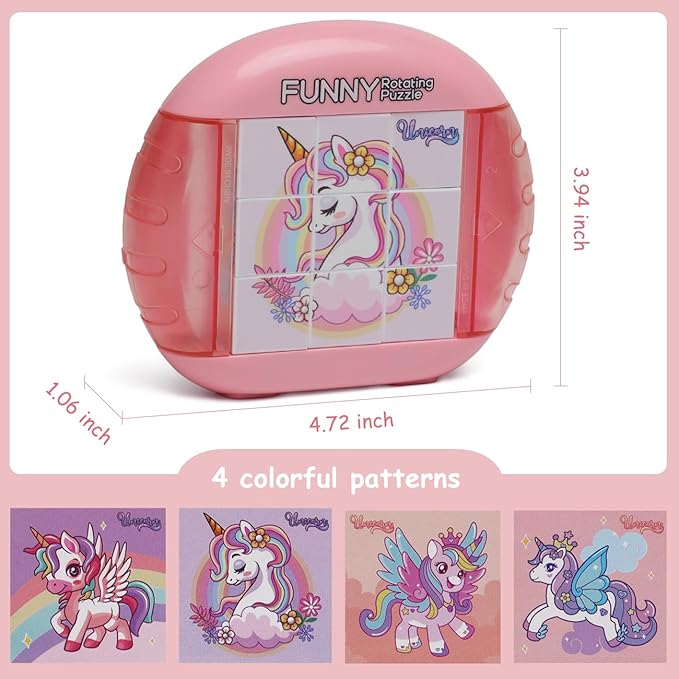 Rotating Puzzle for Kids 3 4 5 6 7 8 Year Old, 4 Puzzles in 1, Toddlers Travel, Car, Airplane, Road Trip Activities, Fine Motor Skills, Fidget, Gift for Boys & Girls Ages 3+ (Alicorn)