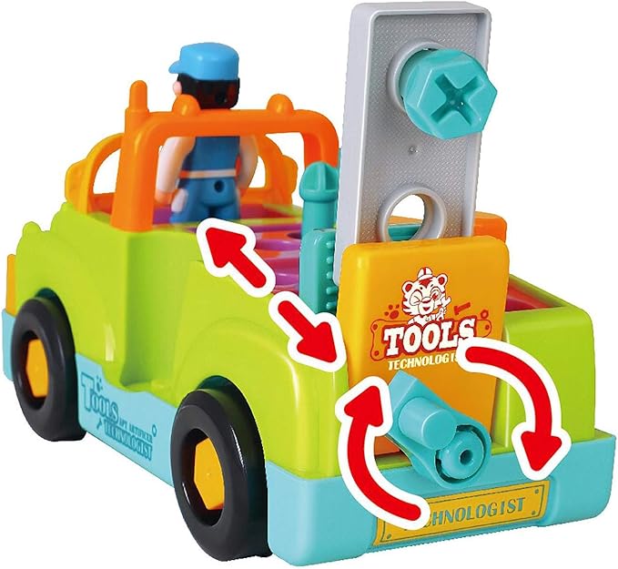 Toddler Tool Set Toy Trucks Kids Mechanic Workbench Take Apart Musical Toolbox with Electric Drill, Power Play Tools, Lights, Bump and Go Building Toy for 2 Year Old Boys