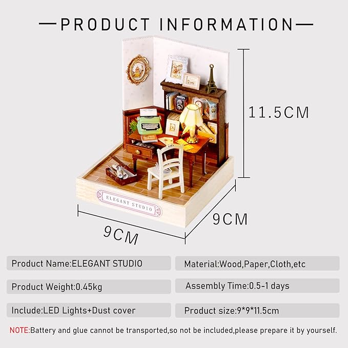 CUTEROOM DIY Doll Room Miniature Furniture Wooden House Kit - Wooden Dolls House Kit with Dust Cover & LED Light and Accessories - QT Series Dollhouse (QT031)
