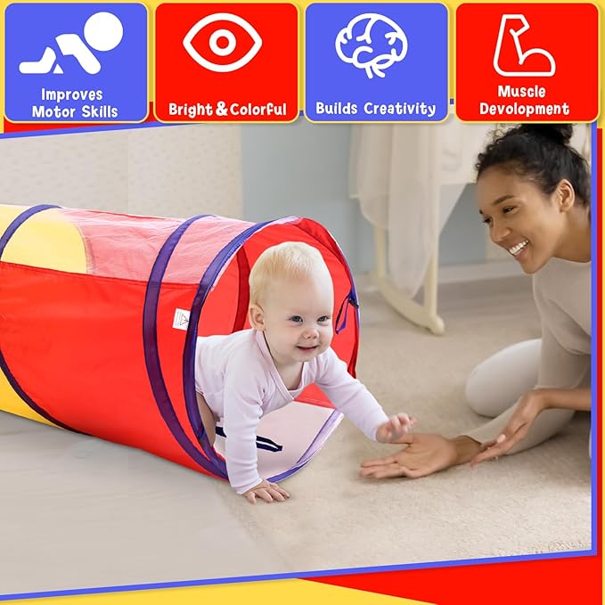 4 Pcs Multicolored Play Tunnel for Kids Crawl and Explore Tent 6ft Pop up Baby Crawl Play Tunnel with See Through Mesh Sides for Toddler Indoor Outdoor Crawling Game