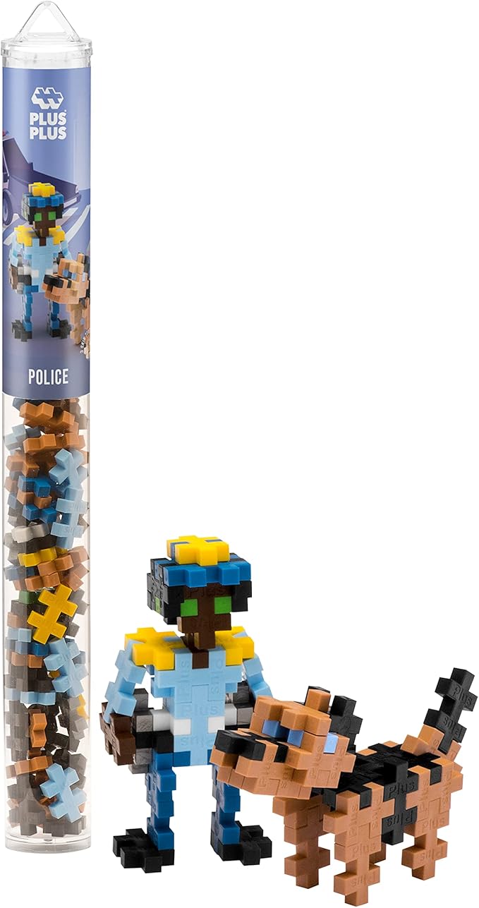 PLUS PLUS 3D Figure Building Block Set, Fun Stem Toys for Kids, 70 Interlocking Pieces - Police Officer Mini Maker Tube