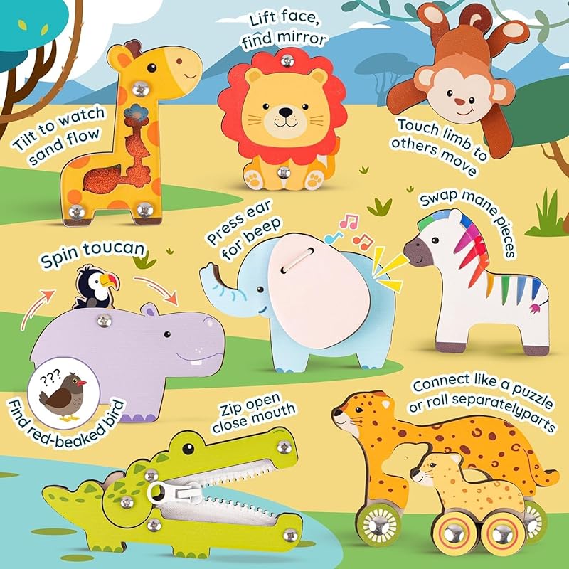 Personalized Wooden Name Puzzle for Toddlers 1-3 - Montessori Wooden Safari Sensory Toy with Jungle Animals, Custom Educational Learning Toys, Perfect Birthday Gift for Boys & Girls