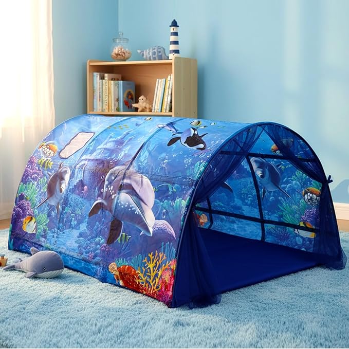 Ocean Bed Tent for Kids Large Kids Twin Tent Toddler Play Bed with Carry Bag Foldable for Girls Boys Bedroom Indoor Games
