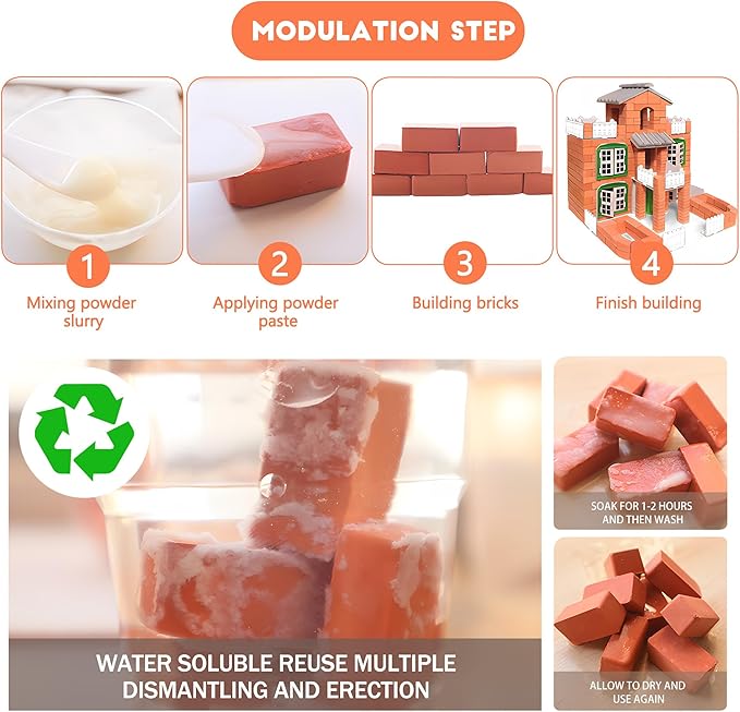 Brick and Mortar Construction Set, DIY Building Blocks for Kids Ages 6+, STEM Construction Kit, Versatile Creative Play, Great Birthday Gift