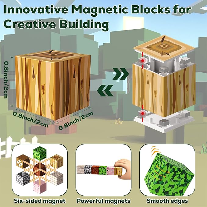 Magnetic Blocks 100 Pieces for Kids Magnetic Tiles, 3D Sensory Construction Building Toys for Toddlers, Farm Animal Magnet Cubes Tree Forest Stacking Toys Games for Ages 3-12