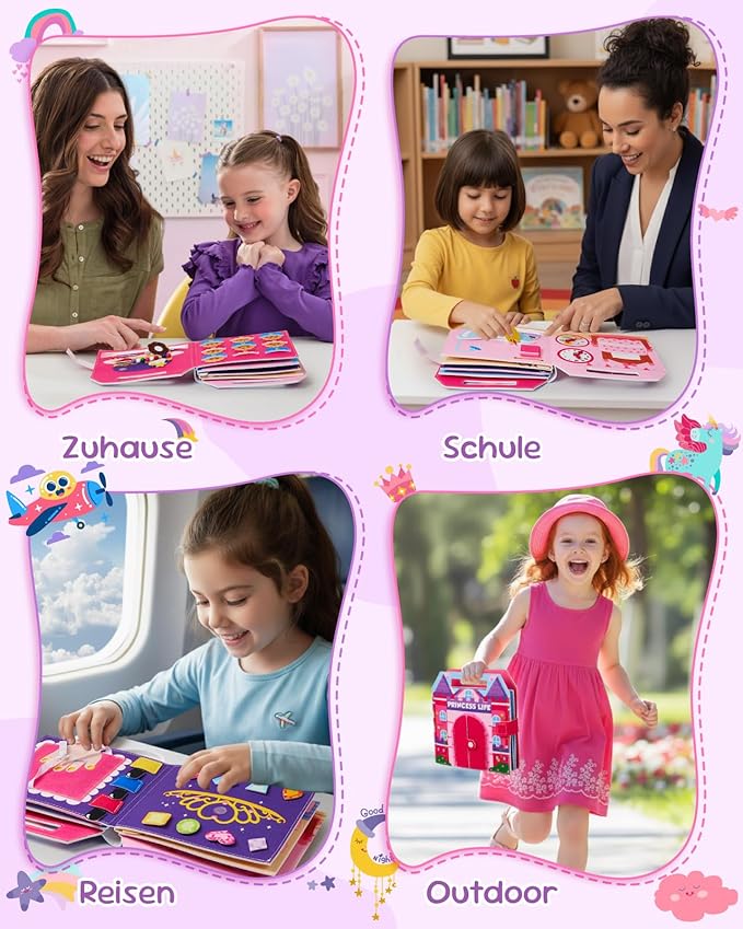 Princess Busy Board for Toddlers 2-4,Montessori Toys for 2 Year Old Girl,Educational Learning Sensory Activities Busy Book,Baby Travel Essentials for Airplane Car,Kid Birthday