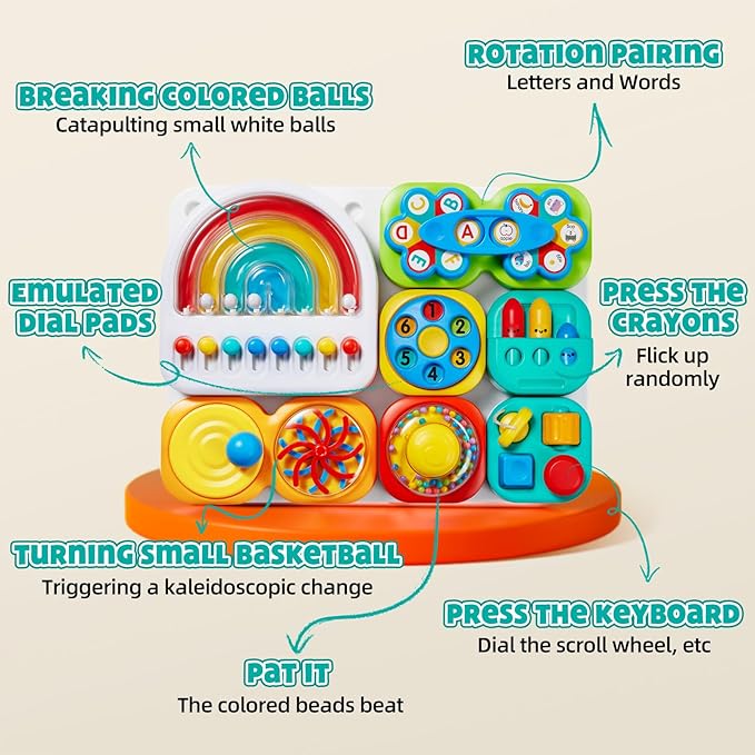 auby Busy Board 3.0 Detachable & Assemblable Educational Sensory Toy for Toddlers 1-6 – Portable Learning Activity Board with 7 Travel-Friendly Tools, Fine Motor Skills Development