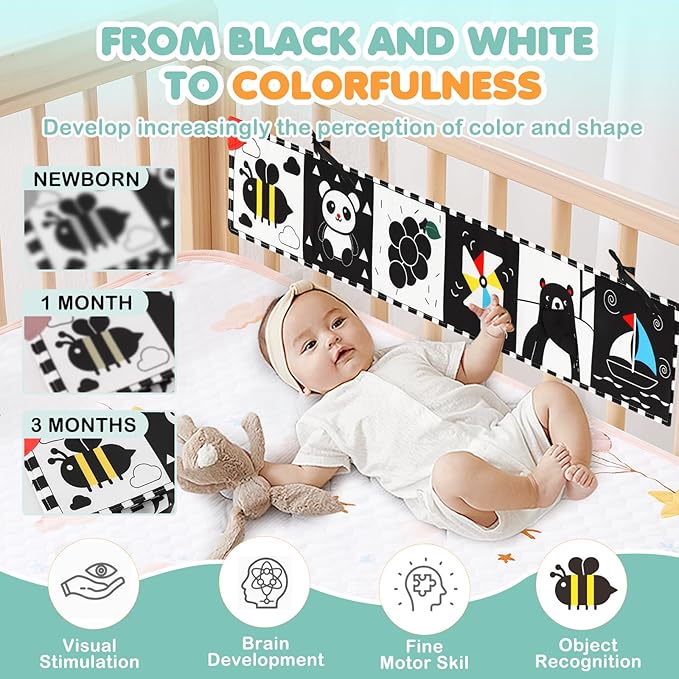 High Contrast Baby Toys for Newborn - Tummy Time Black and White Baby Toys for 0-3 3-6 Months - Soft Montessori Visual Stimulation Development Sensory Infant Book - Shower Gift for Boys Girls
