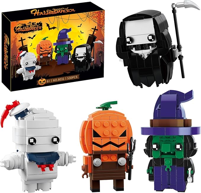 Halloween Pumpkin Ghost Witch Devil Building Blocks Kit for Kids, Halloween Bricks Figures Set Toys Gifts for Kids Party Favors Goodie Bags Stuffers for Boys Girls 6 up