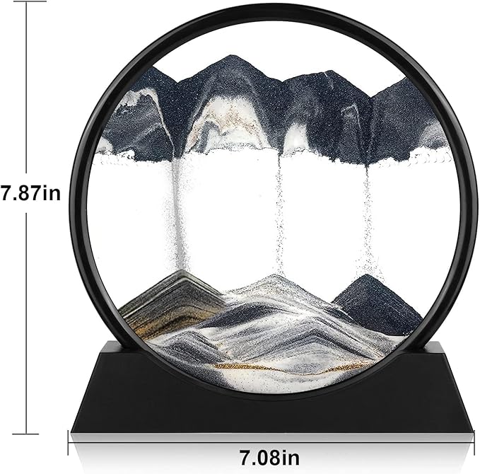 Moving Sand Art Picture - 3D Quicksand Painting Decor - Round Glass 3D Deep Sea Sandscape - Relaxing Home Decoration Desk Toys for Home Office Desk Mantle Bookshelf- (Black, 7 in)