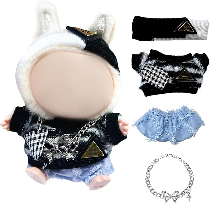 Doll Clothes,17cm/15cm Dolls Outfit Set,Accessories for Doll,Stylish Clothes Set Dress Up (No Doll)(Black)