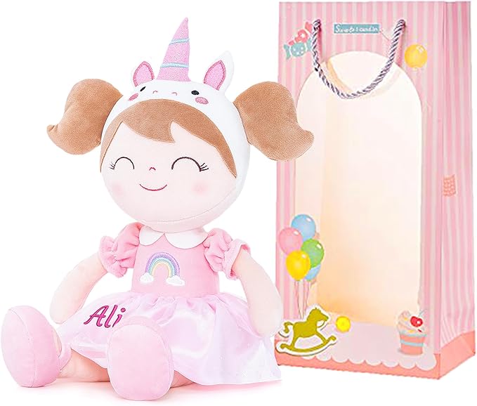 Gloveleya Personalized Doll with Embroidered Name - Pink Unicorn Custom Plush Doll for Girls Cute Plush Doll Customized Gift - Muñecas de Trapo Personalizadas para Niñas