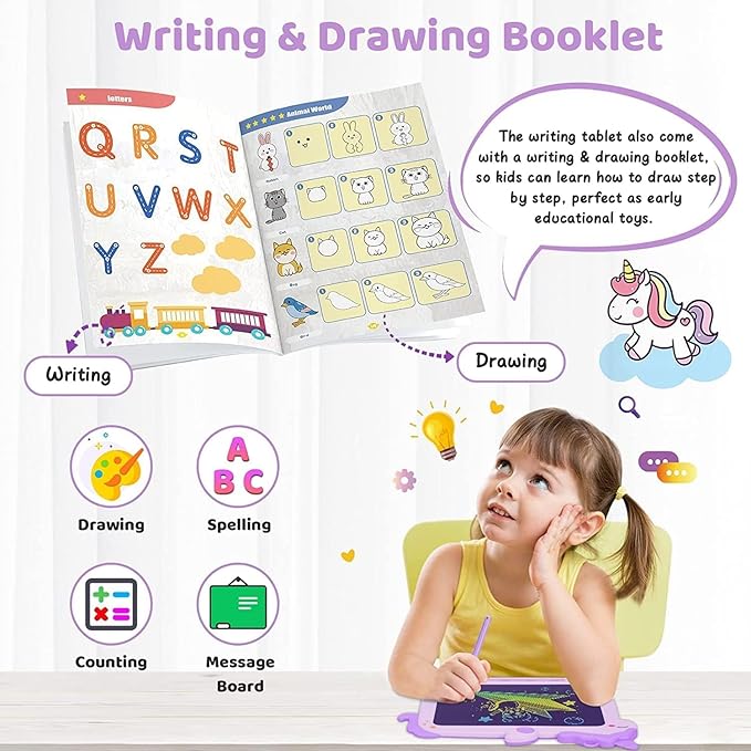 Kikapabi LCD Writing Tablet for Kids, Unicorn Toys Gifts for 3 4 5 6 7 Year Old Girls, Colorful Drawing Doodle Board, Toddler Educational Travel Toys Christmas Birthday Purple