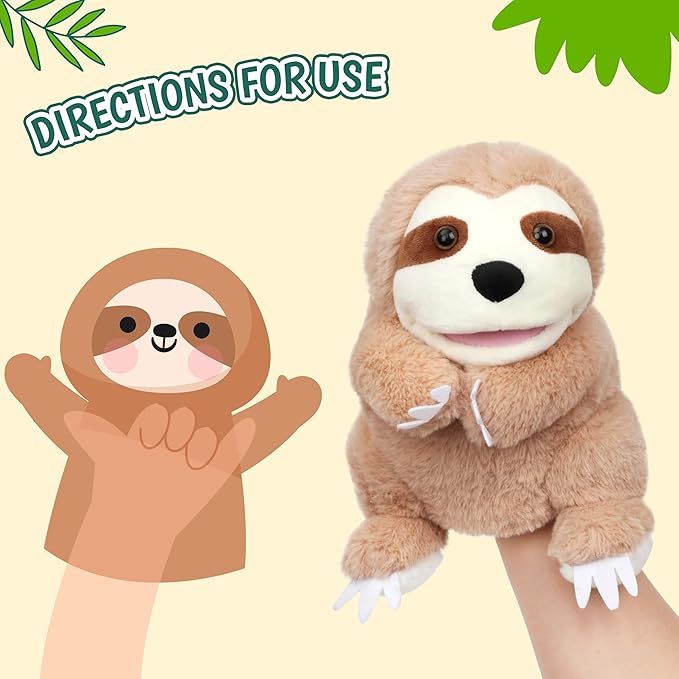Easfan Sloth Hand Puppet with Movable Mouth Interactive Storytelling Cute Soft Plush Toy Creativity and Imagination Easter Christmas Birthday Gifts for Toddlers Kids,10’’
