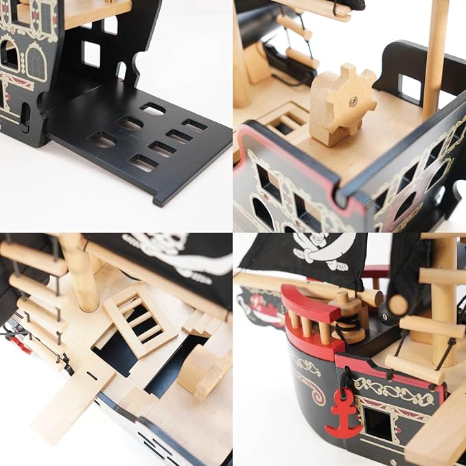 Le Toy Van Barbarossa Pirate Ship Set Premium Wooden Toys for Kids Ages 3 years & Up