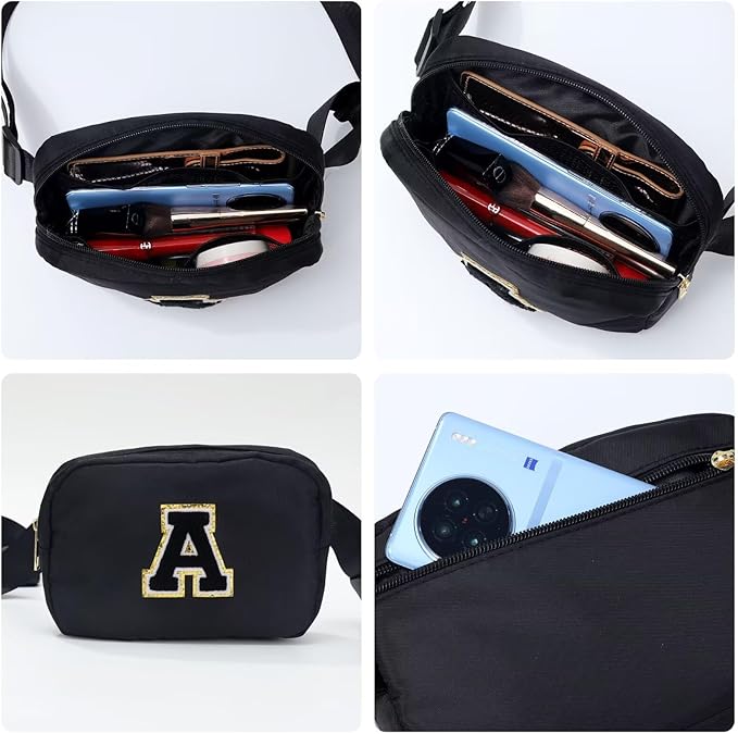YOOLIFE Gifts for Girls - 5 6 7 8 9 10 11 12 13 14 15 16 Year Old Girls Birthday Gifts for Teen Girls, Preppy Stuff for Teen Girls Teenage Girl Gifts, Black Initial Crossbody Bag Belt Bag P, Small