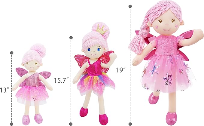 June Garden 16" Enchanted Garden Fairy Doll Siofra - Plush Stuffed Soft Doll Girl Gift - Fushia Outfit and Wings