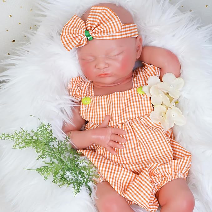 Reborn Baby Dolls Silicone Full Body 18.1in Weighted Real Life Closed-Eyes Girl Dolls Lifelike Newborn Baby Soft Body Flexible Limbs Not Vinyl