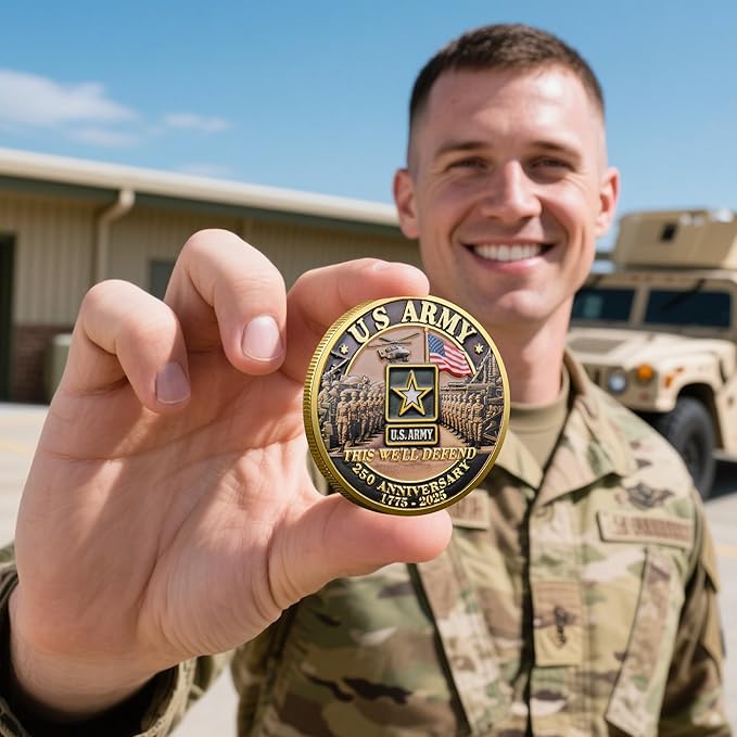 250th Anniversary Army Challenge Coin Commemorative Coin Tribute to The U.S. Army’s 250th Anniversary Collectible Challenge Coin for Veterans, Active Duty Members, and Patriots (C)