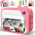 Kids Camera Instant Print, Dinosaur Instant Print Camera for Kids with 1080P Video, 32GB SD Card, 240 Photos, Christmas Birthday Gifts for Boys Girls Ages 3-12 (Pink)