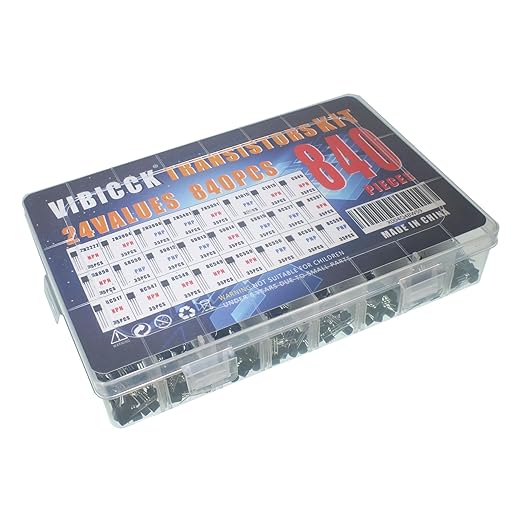 24 Value 840-piece Assorted Type General Purpose TO92 Transistors PNP NPN Bipolar Power Transistor Assortment Kit with Individual Compartment