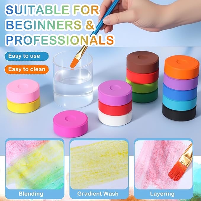 Nuanchu 15 Pcs Tempera Paint Cakes 15 Colors Tempera Paint Washable Art Supplies for Painting Drawing Crafts Activities