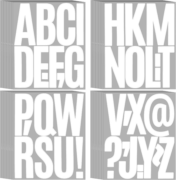 Bemeol 351 Pieces 36 Sheets Letter Stickers Big Font Alphabet Letter Stickers 5 Inch Self Adhesive Letters for Bulletin Board Classroom Mailbox Door Home Decor(White)