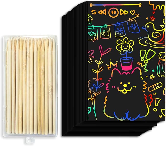 Cityrosy Rainbow Scratch Paper for Kids: 160 Pcs Scratch Art for Kids Sets Arts and Crafts Birthday Gifts for 3-12 Years Old Girls Boys Classroom, Party, Games
