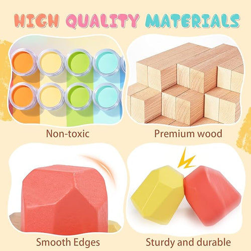 36PCS Wooden Stacking Rocks Building Blocks, Montessori Toys for 3 4 5 year old Stacking Game Sensory Preschool Learning Activities, Balancing Stones Birthday Gifts for Kids 3-5 Easter Basket Stuffers