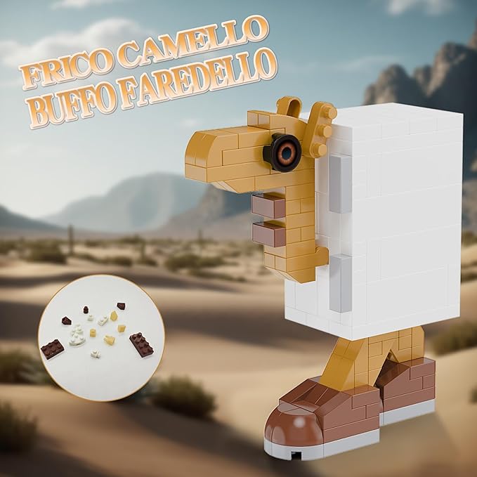 Italian Brainrot Action Figure Building Kit, Brainrot Toys, Creative STEM Construction Blocks, Collectible Desk Decor Gift for Adults & Teens 14+(FRICP Camello Camello BUFFOFAREDELLO)