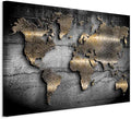 artgeist Canvas Wall Art Print World map 35x24 in - 1pcs Home Decor Framed Stretched Picture Photo Painting Artwork Image Prints map Continents Modern Art Black Gold Abstract k-A-0498-b-a