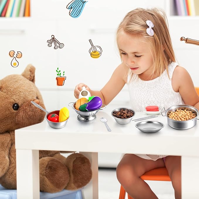 Zomiboo 19 Pieces Kitchen Accessories Toys - Stainless Steel Pretend Cookware Mini Pot Cooking Utensils Set for Chef Play Food Cooking Games - Christmas Birthday Gift