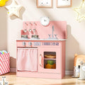 MAMIZO Kids Kitchen Playset with Ample Storage, Interactive Play Kitchen with Simulated Gas Cooker, Clicking Knobs, Sink, Faucet, 6 Pcs Cookware, Educational Clock for Toddlers (Pink)