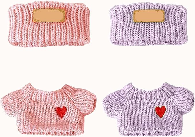 2 Sets for Clothes 17cm/15cm Outfits (4 Pieces) Accessories Handcrafted Crochet Doll Clothes for Fashion Designer Ropa Collection with Hats & Sweater Pink & Purple