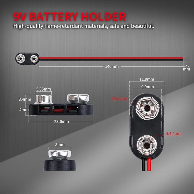 DAIERTEK 10pcs 9V Battery Connector 9 Volt Battery Snap Clip I Type with 2 Pairs of Alligator Clips and 2.1mm X 5.5mm DC Male Power Plug
